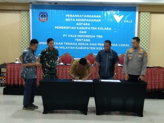 
 Penandatanganan nota kesepahaman antara PT Vale dengan Pemkab Kolaka tentang pemberdayaan masyarakat dan pengusaha lokal, Selasa (16/9/2025).