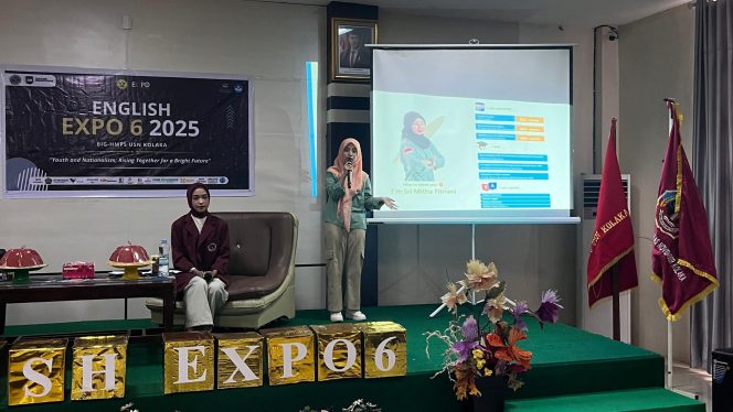 
 Sri Mitha Fitriani, External Relations Officer PT Vale IGP Pomalaa, berbagi pengalaman karier di industri pertambangan pada English Expo 6 FKIP USN Kolaka.