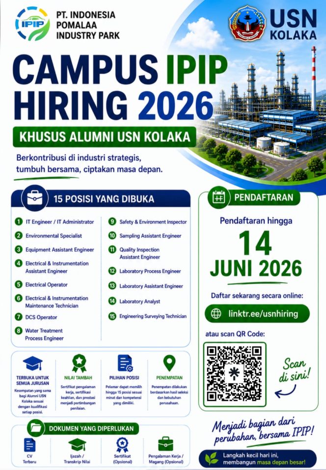 
 USN Kolaka dan IPIP Buka Campus Hiring 2026, Sediakan 15 Posisi untuk Alumni